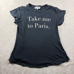 Wildfox  Take Me To Paris Women’s Size M Black T Shirt Distressed Made In USA#4A