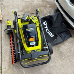 RYOBI LAWN MOWER AND TRIMMER SET $250 FOR ALL 