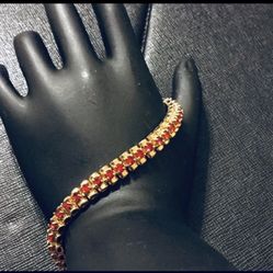 Genuine Gold Plated Zircon Round Tennis Gemstone Bracelet 