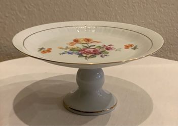 Vintage German Henneberg Porzellan Porcelain Small Pedestal Cake Plate Stand or Platter