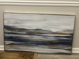 Large Abstract Seascape Canvas Art with Gold Accents, 47" x 28", Silver Floating Frame