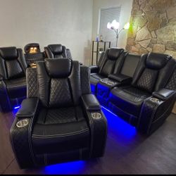 Sofá 3 Pz Reclinables Piel Nuevos En Caja Bluetooth Led Bocinas Cargadores Storage 