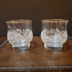 Set of 2 Vintage Libbey Glass Etched Pinecone Lowball Glasses