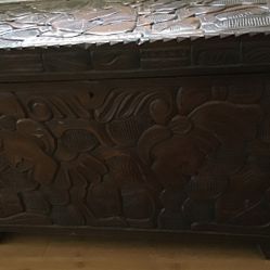 Antique  Hand  Carved  Chest    Dimensions  32 Long 21  High  18 Wide 