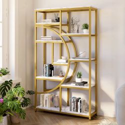 Gold Metal Bookshelf with Faux Marble Shelves