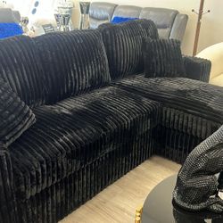 Black Corduroy Sleeper Sectional. Ask For The Price
