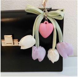 Tulip Keychain Hanging Bag Charm Pink Heart Dainty