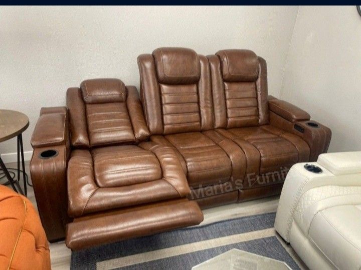 Real Leather Power Recliner Sofa Couch With Massage