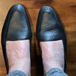 WOMENS BLACK LEATHER PARTNERS LOAFERS COMFORT CAREER FLAT HEELS SHOES SIZE 8M