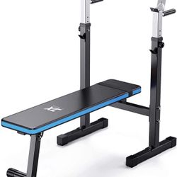 Weight Bench with Barbell Rack Folding, Weight Lifting Bench with Dip Station for Home Gym, Strength Training Multiuse Workout Bench