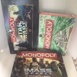 (3) Monopoly Games Star Wars/Mass Effect & New Cat Piece Version