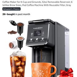 K Cup Coffee Maker With Bold Setting, Single Serve Hot & Iced Coffee Maker for K-Cup and Grounds, 52oz Removable Reservoir, 6 to14oz Brew Sizes, Pod C