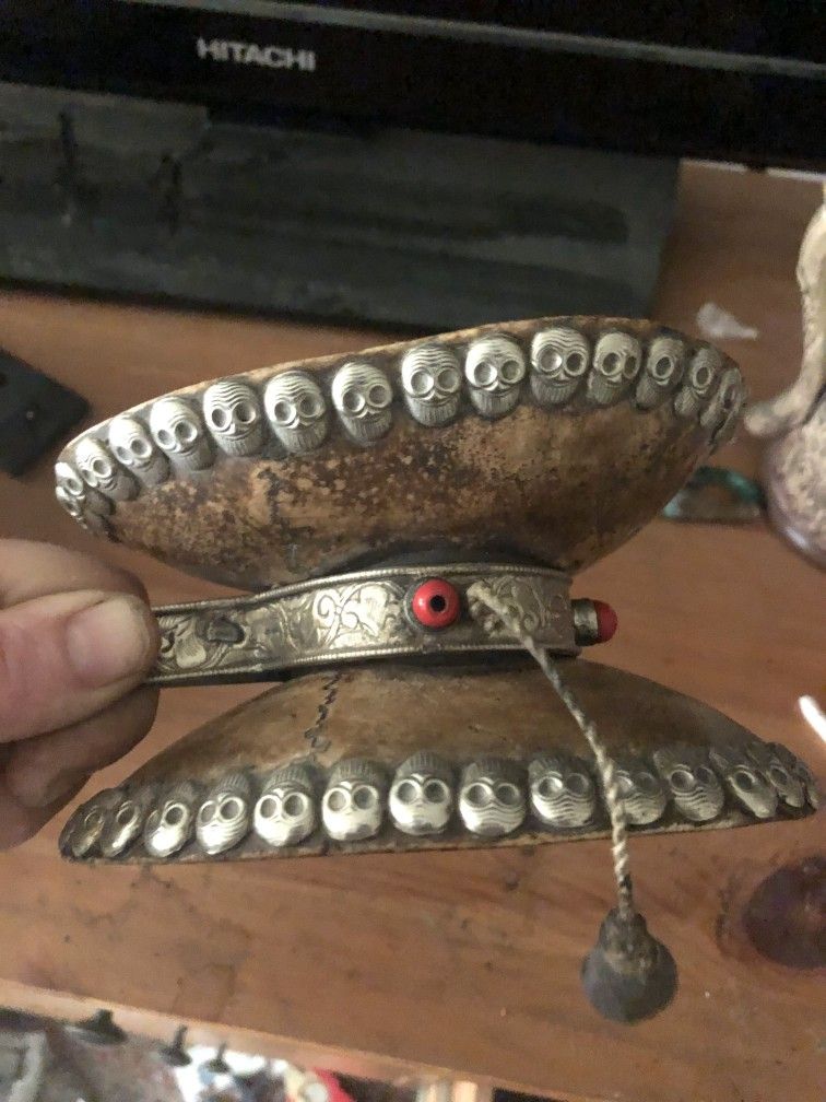 Double Sided Human Skull Drum Cerka 1840s...