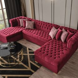 Lauren Maroon Velvet Double Chaise Sectional

