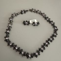 Women’s Pink & black zircon bow knot jewelry set