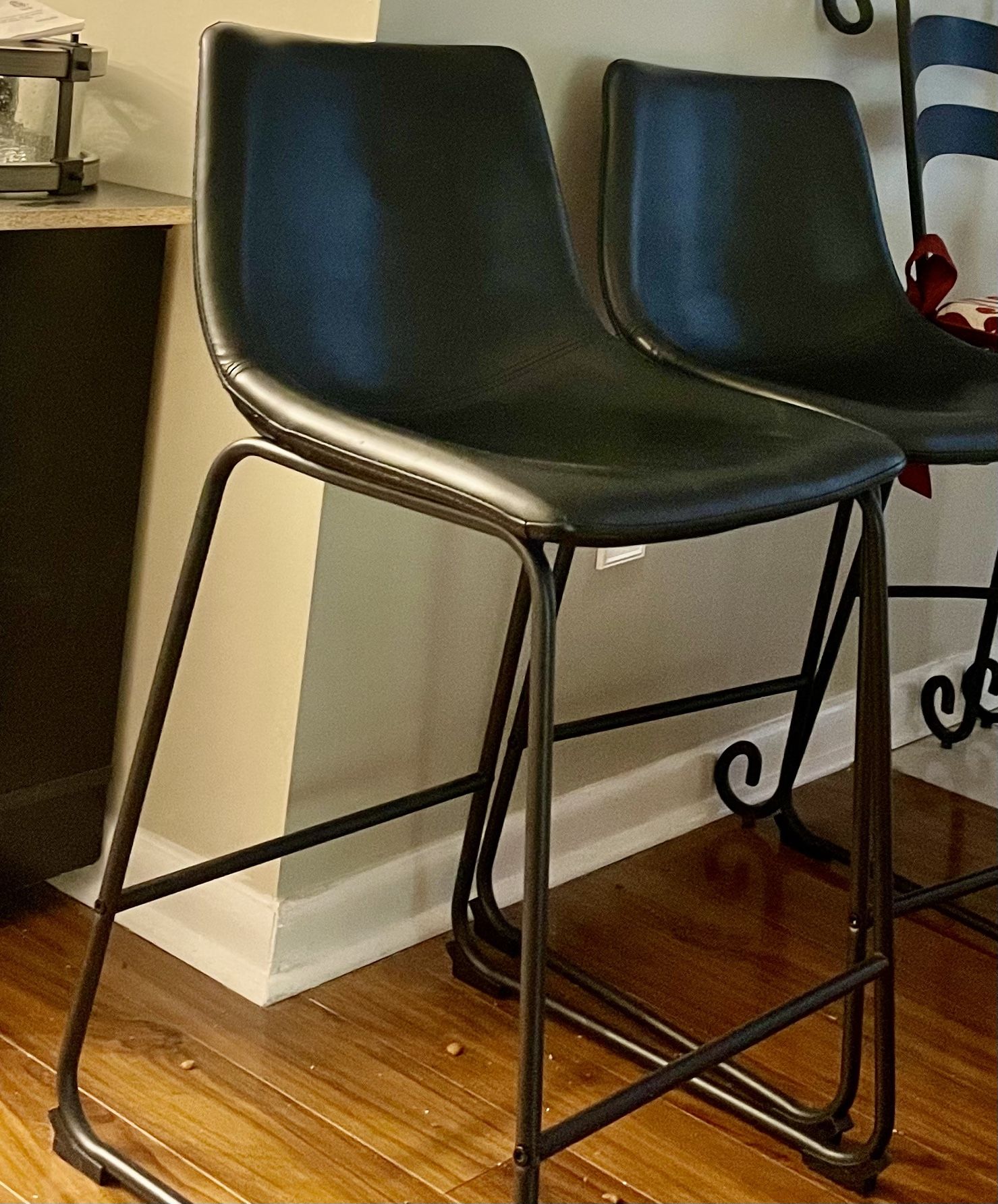 Leather Like Black Counter Height Barstools