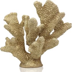 ALIWINER Gold Coral Decor Coral Reef,Faux Artificial Coral Decor Resin Coral Statue, Nautical Decor Tabletop Decoration Home Living Room Decor
