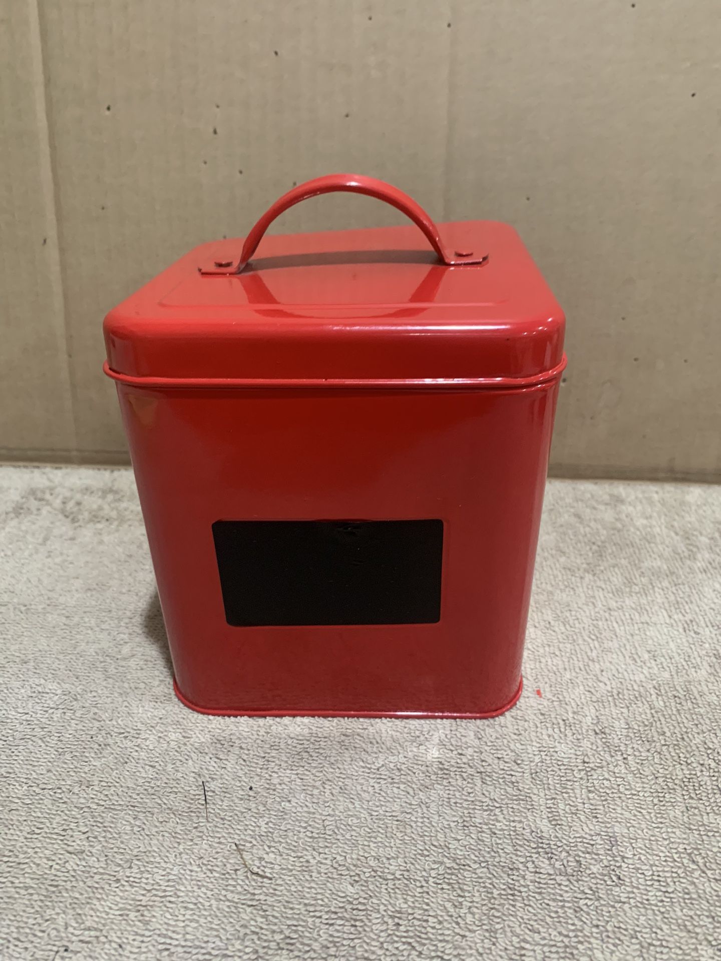 Storage Tin With Lid & Chalkboard In Front Red