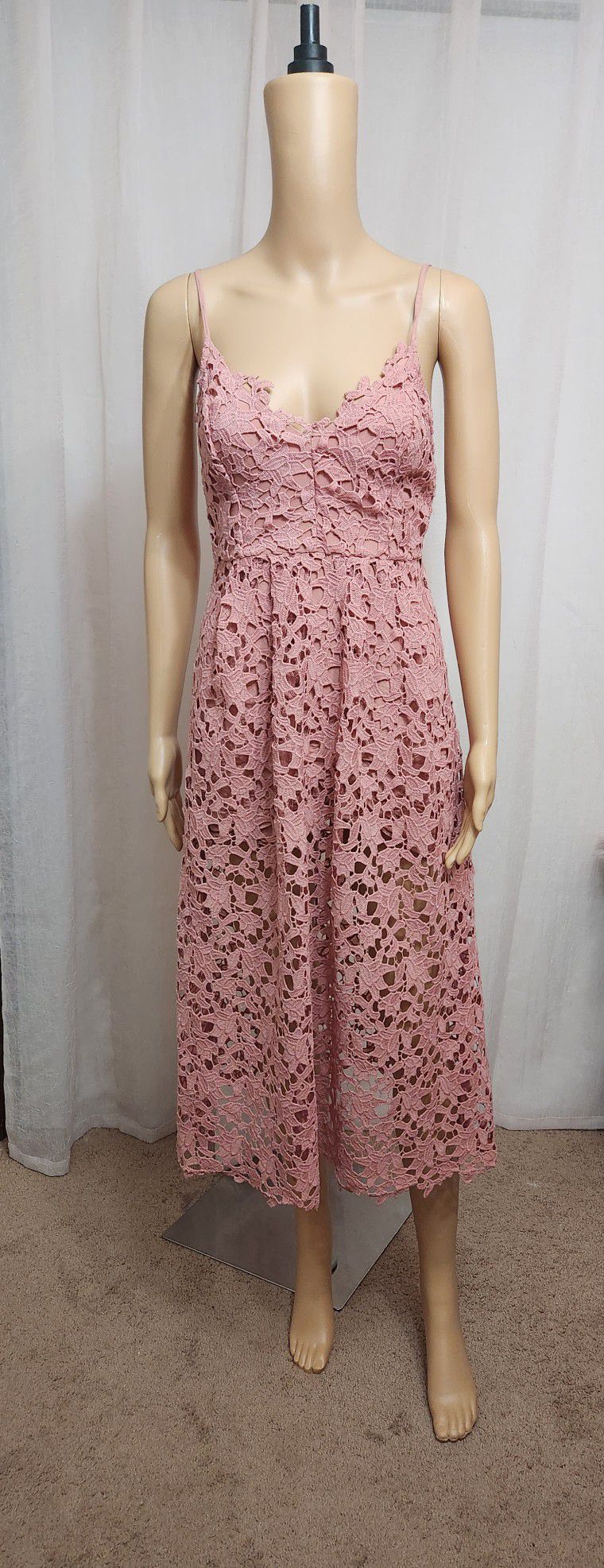 Lace Midi Blush Dress - Size Small 