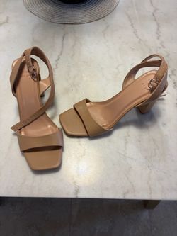 Tan block-heel open-toe sandals