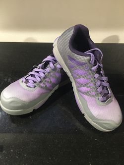Reebok work shoe, purple and grey, steel toe.
