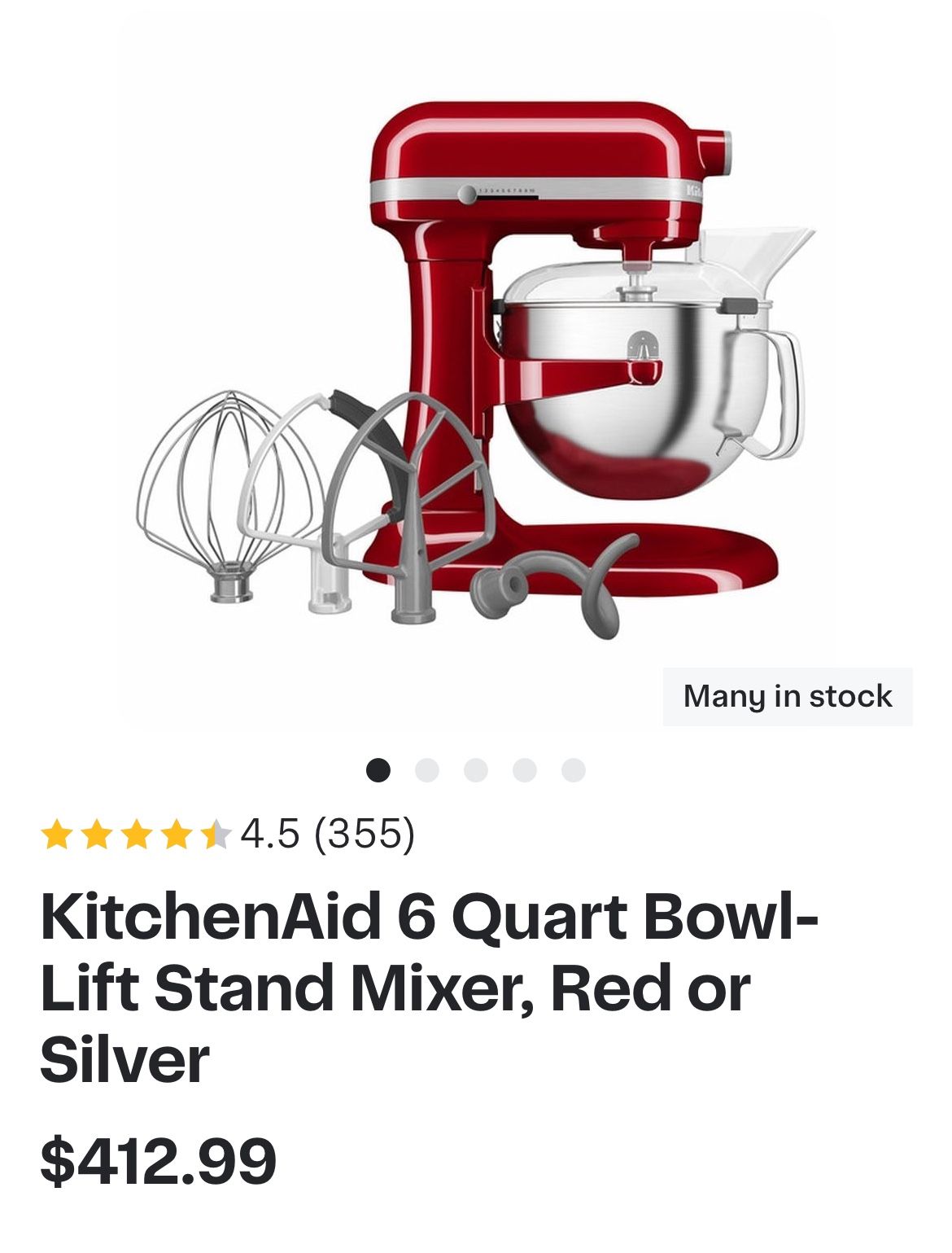 Red and stainless steel accessories KitchenAid brand new 6 quart mixer with all accessories