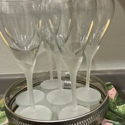 New, 6 Frosted Stem Wine Glasses, Including Candle Holders And Silver Tray, $22.00