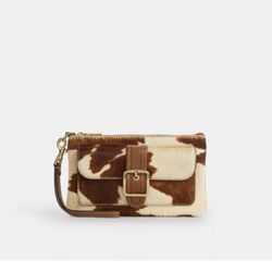 Ashton Wristlet In Haircalf With Cow Print 