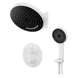 Milky White Shower Fixtures Set Bath Rainfall Shower System 12 Inch Round Waterfall & Rain Shower Head and Handheld Spray Wall Mounted Shower Trim Kit