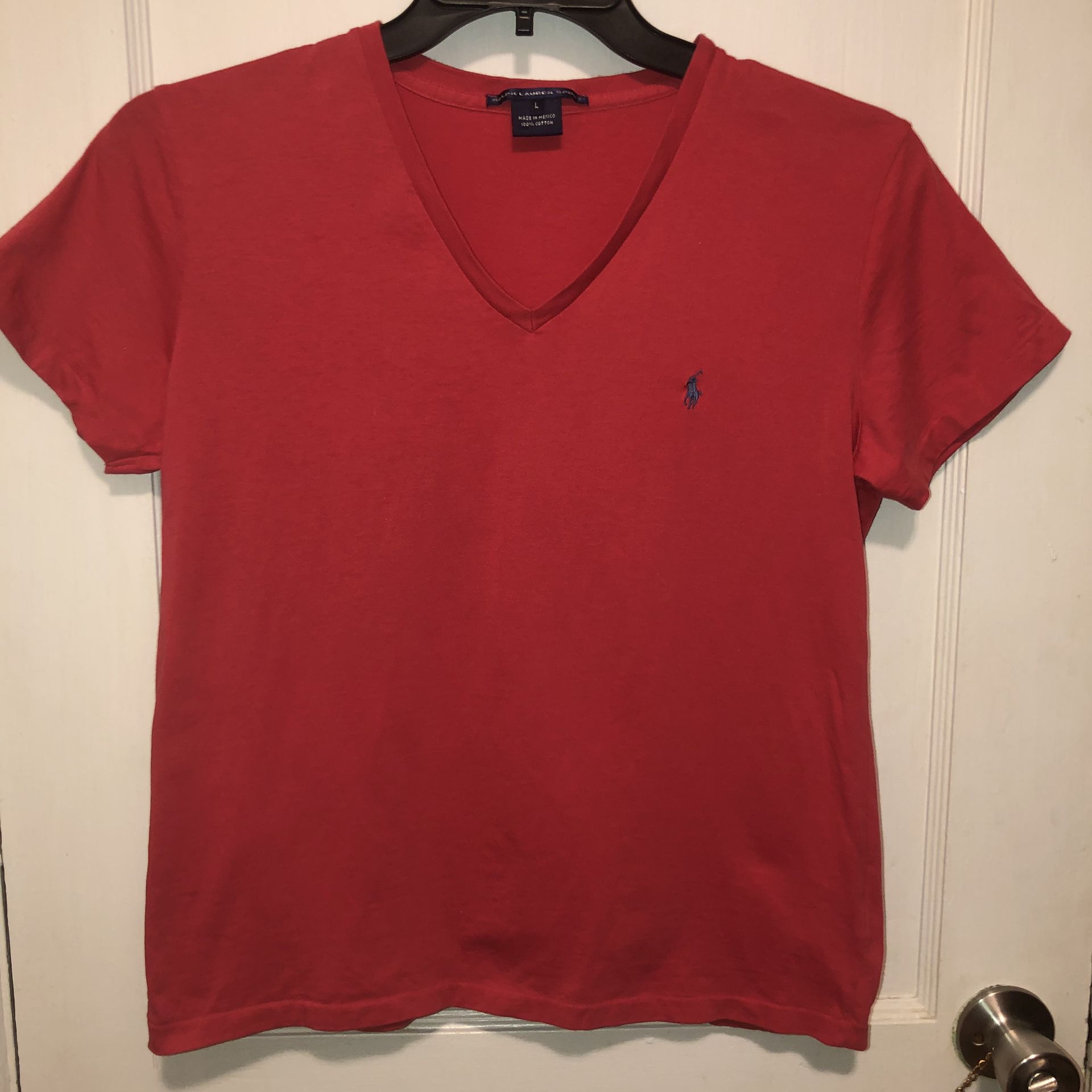 Women’s Ralph Lauren Sport size large red and navy v-neck shirt