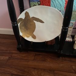 Large Platter Gold Leaf Turtle With White Background 
