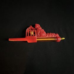 Vintage toys, 1950s cat & bird cage, slide whistle Works