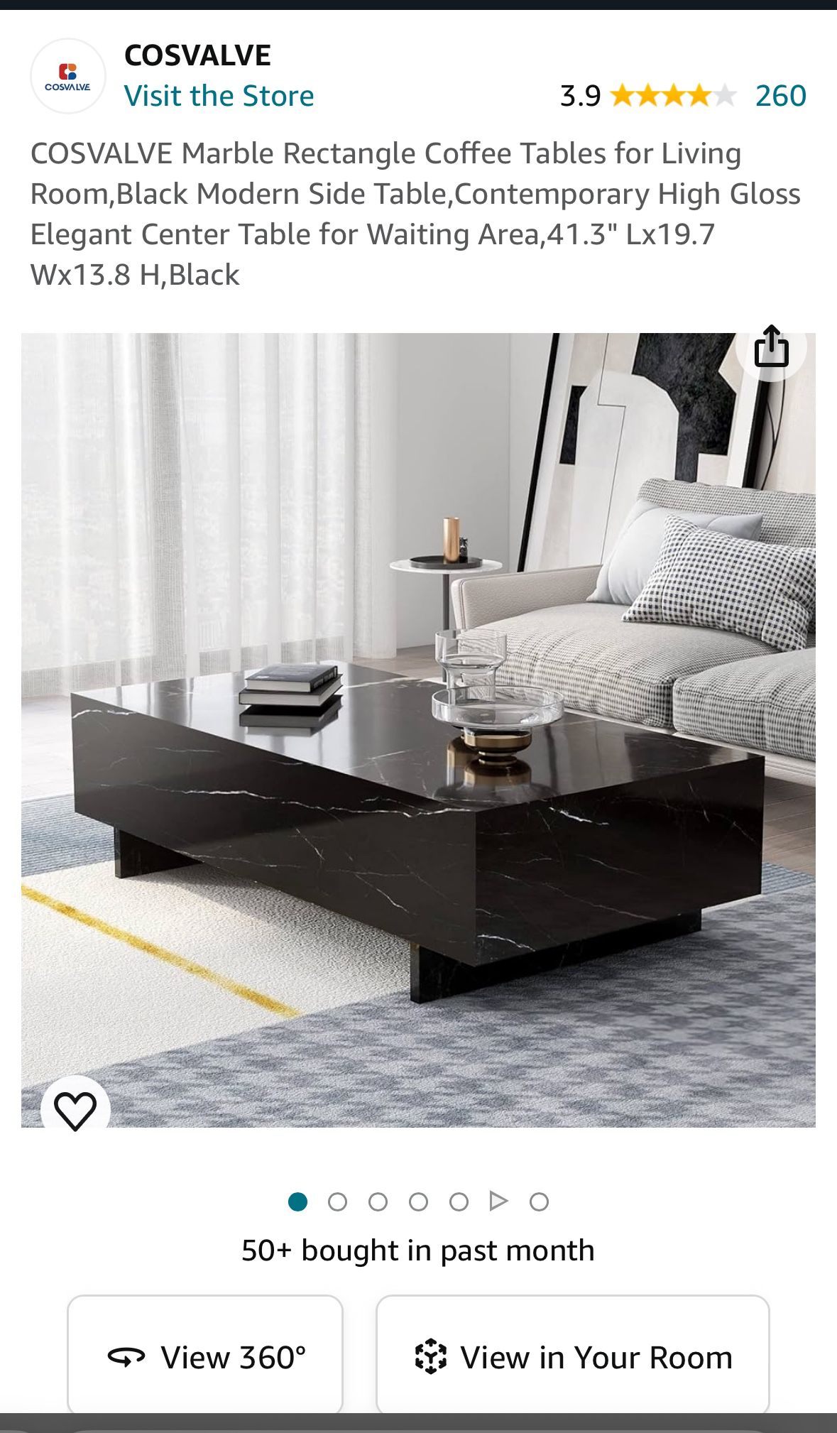 Coswave Marble Black And White Coffee Table -Amazon