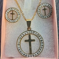 Plateada De Oro Set Cadena Y Aretes