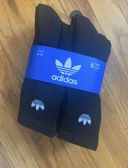 Adidas 6 Pack Trefoil Logo Crew Socks Black White Men's Size Large 6-12 New Rare