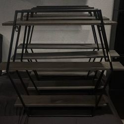 3 Tier Hexagon Shelf Wood And Metal With Hooks