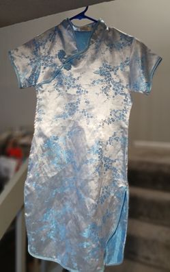Blue And Silver Cheongsam Dress
