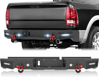 YZONA Rear Step Bumper Compatible with Ram 1500 Classic 2009-2024 4x18W LED, License Plate Lights, Sensor Holes, Paintable Armor & Durable Offroad D-R