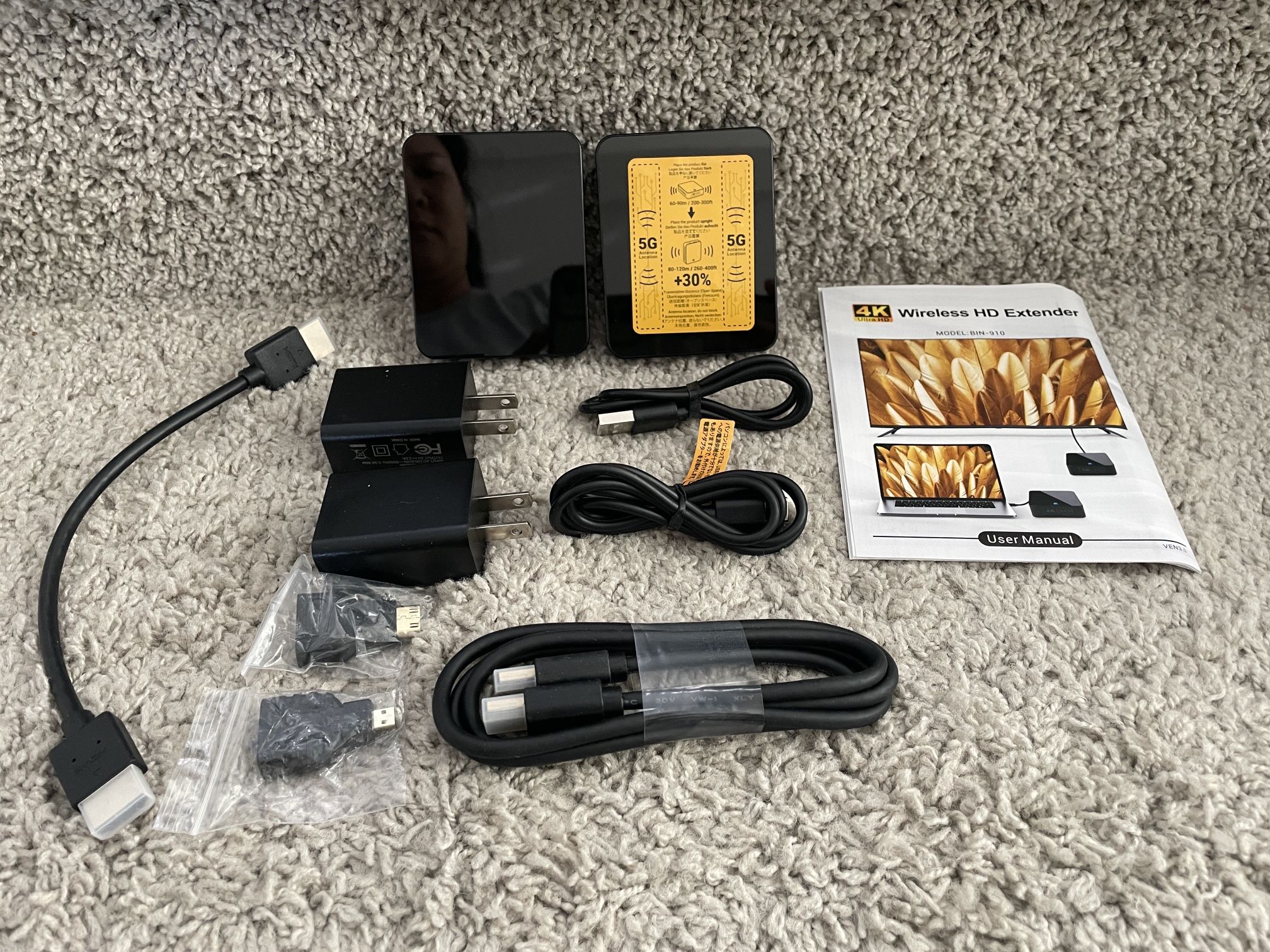 Brand New Wireless HDMI Transmitter and Receiver 4K 30Hz, 400FT/120M Long Range, 9 Adjustable Channels