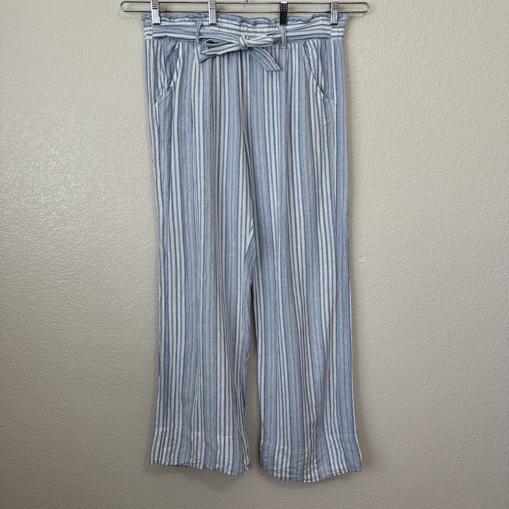 Jolt Linen Blend Blue White Stripe Wide Leg Pants