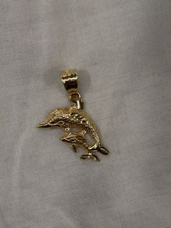 14K Gold Jumping Dolphins Pendant – Solid Gold Charm