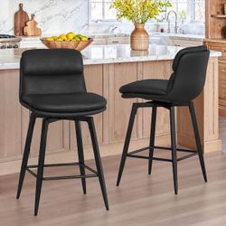 26 in. Light Black Faux Leather Metal Frame Double-Layer Cushioned Swivel Bar Stool with Footrest (Set of 2)