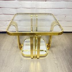 Vintage Gold Glass Mirrored Square End Table
