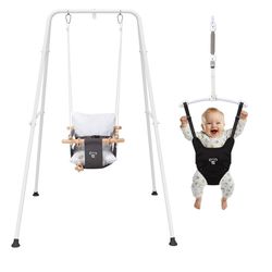 2-in-1 Baby Jumper & Swing - Foldable Stand, Stable Toddler Swing Set for Indoor & Outdoor Use (J10)