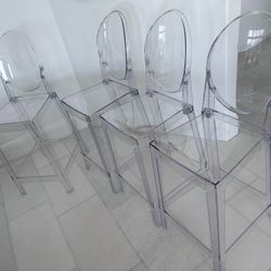 SET OF 4 CLEAR ACRYLIC COUNTER STOOLS GHOST 👻 CHAIRS 