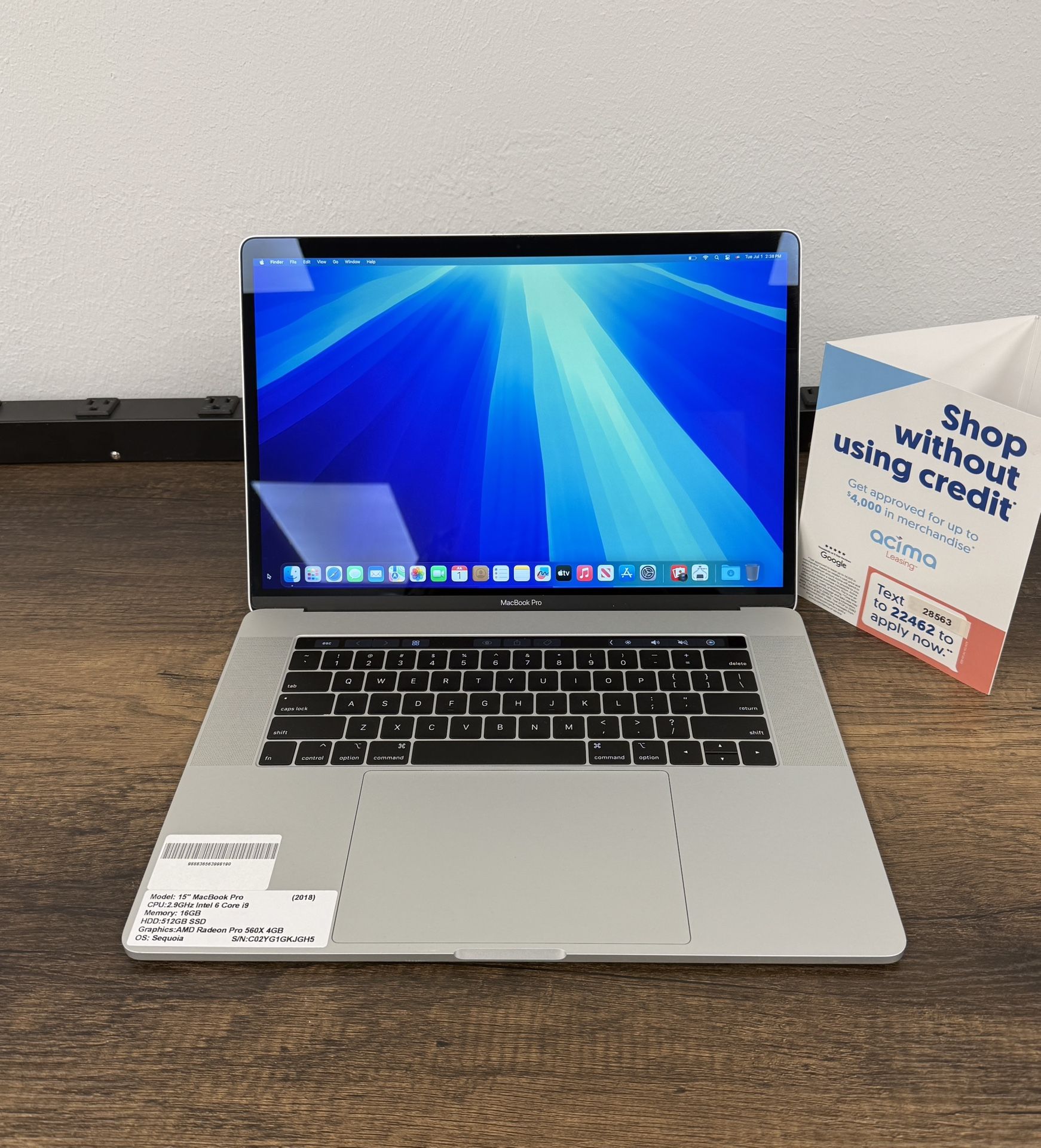 15 MacBook Pro Touchbar*512GB SSD*16GB Intel Core