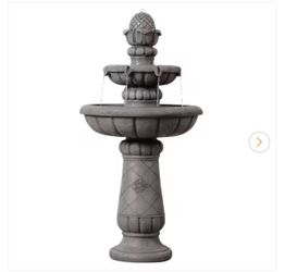 36.2 in. Plug-In Polyresin Tiered Fountain with Adjustable Flow and Weather-Resistant Light Gray Finish