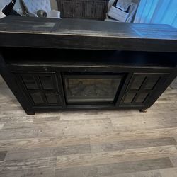 Weathered Wood Entertainment Center With Electric Fireplace Insert