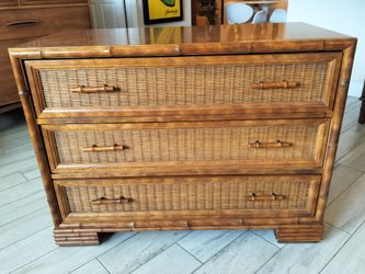 Vintage Faux Bamboo Hollywood Regency Three Drawer Chest of Drawers by American of Martinsville. See Full Description