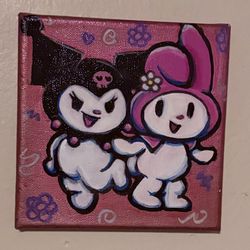 6x6 Acrylic Painting – Kuromi & My Melody – Original Artwork